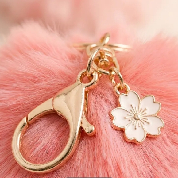 NWTluffy Pom Pom Keychain Set Of 3 - Blue, Pink, Green, Purple - Picture 5 of 6